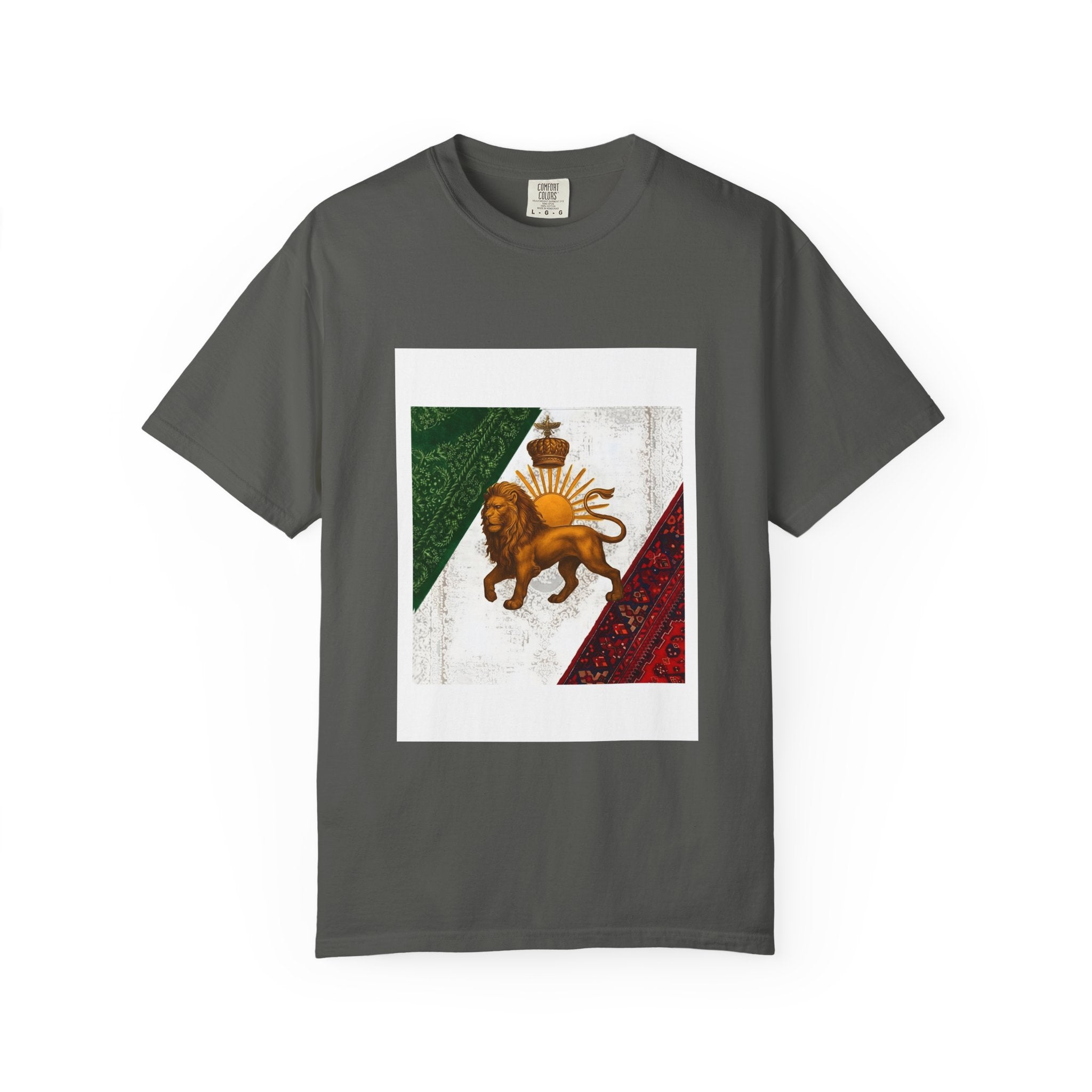 T-Shirt — Vintage Persian Lion & Tri-Color Flag Graphic